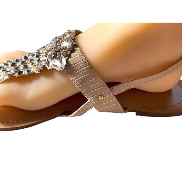 BCBG Generation Belluna Rhinestone Gold Tan Sandals Size 9 1/2 B - Picture 4 of 6